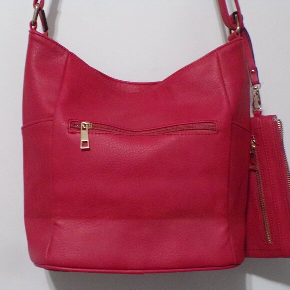 Red With Fringe Shoulder Bag with Gold Accents and Detachable Change Purse Zip - Picture 3 of 9